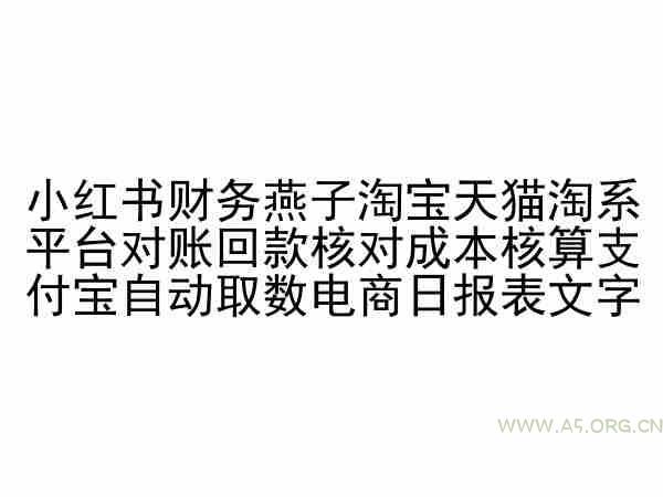 小红书财务燕子淘宝天猫淘系平台对账回款核对成本核算支付宝自动取数电商日报表-351资源网