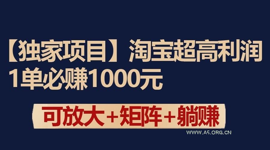 独家淘宝超高利润项目：1单必赚1000元，可放大可矩阵操作-351资源网